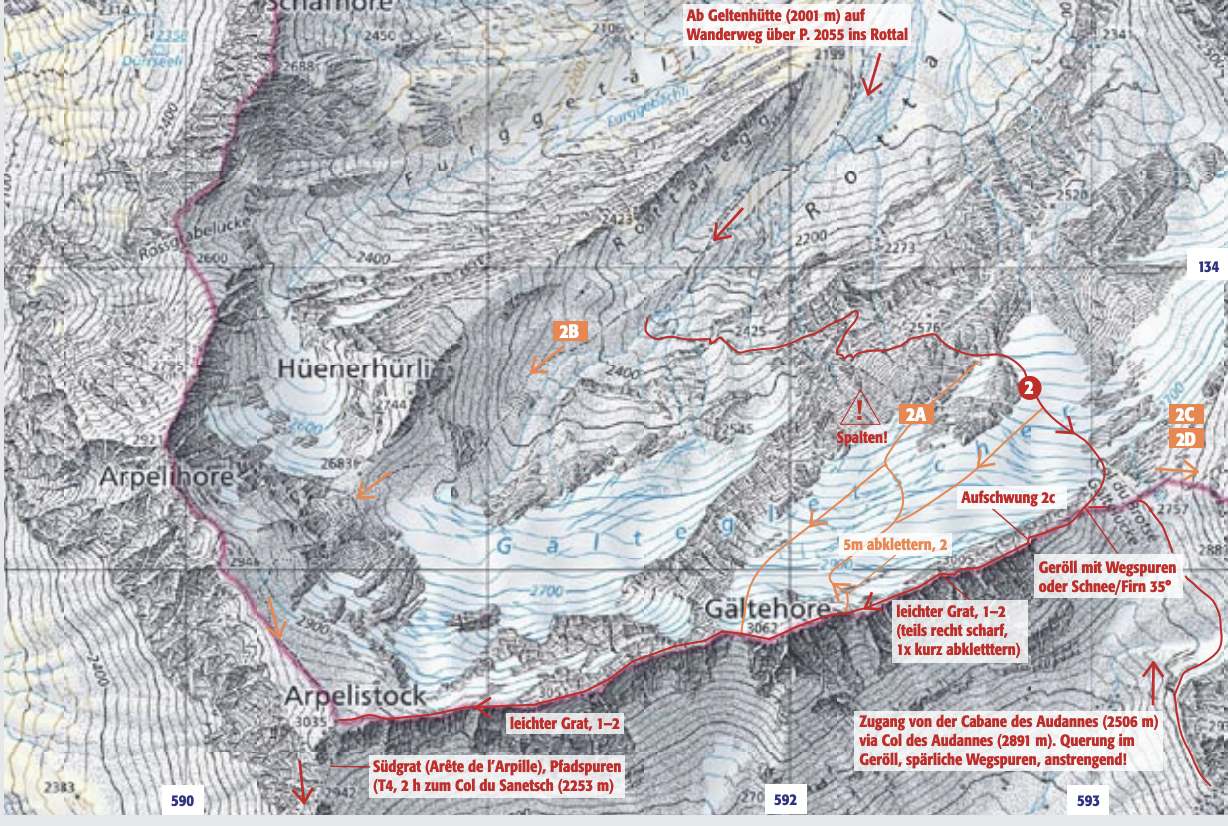 Kartenausschnitt aus dem Hochtourenführer Berner Alpen
